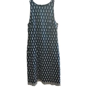 Ann Taylor Navy Blue Midi Dress White Embroidered Floral Cotton Lined Women Sz 0